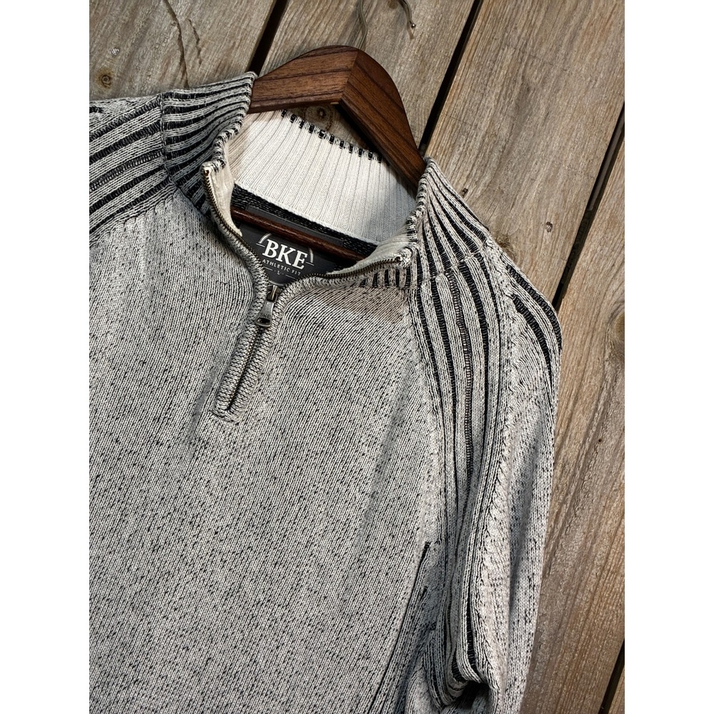 BKE Athletic Fit Mens Large Grey Black Marl Quarter Zip Pullover Sweater